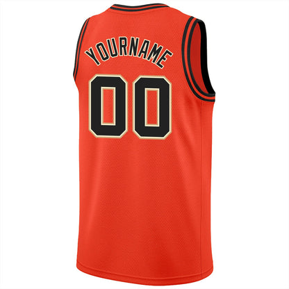 Custom Orange Black-Cream Round Neck Rib-Knit Basketball Jersey - Sky-Custom