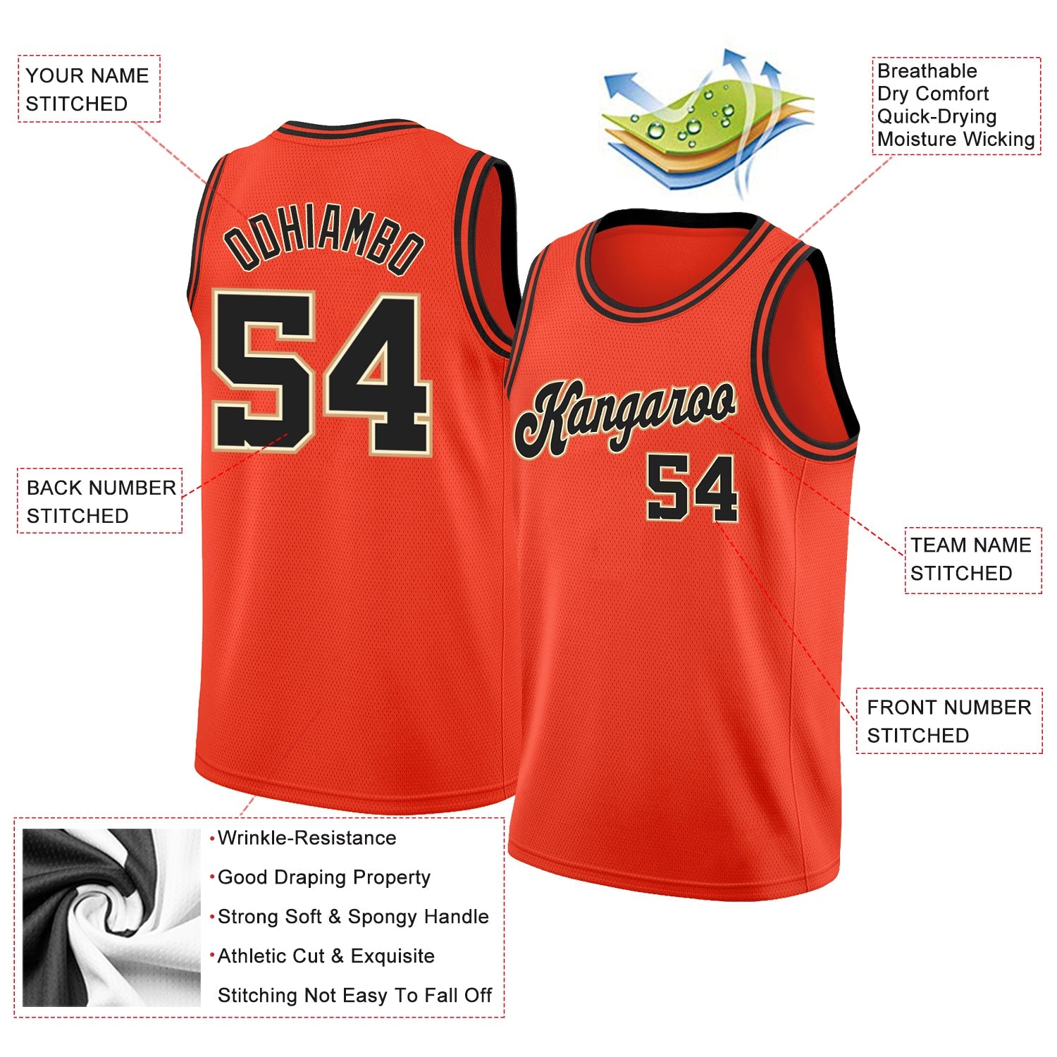 Custom Orange Black-Cream Round Neck Rib-Knit Basketball Jersey - Sky-Custom