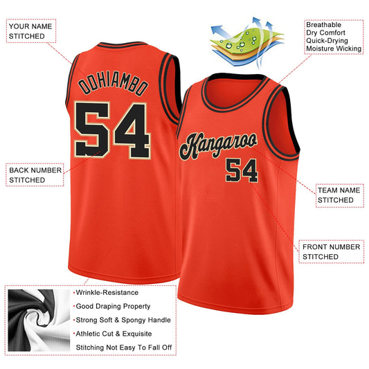 Custom Orange Black-Cream Round Neck Rib-Knit Basketball Jersey - Sky-Custom