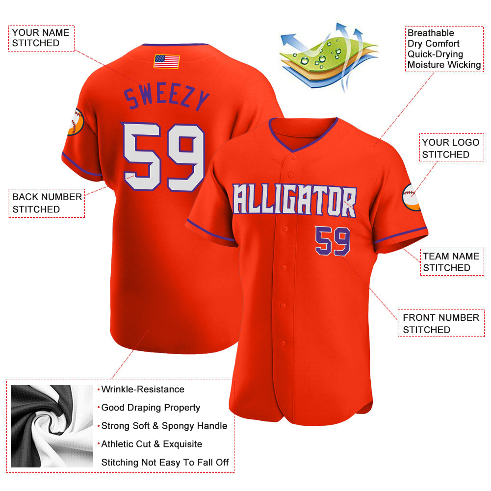 Custom Orange White-Purple Authentic American Flag Fashion Baseball Jersey - Sky-Custom