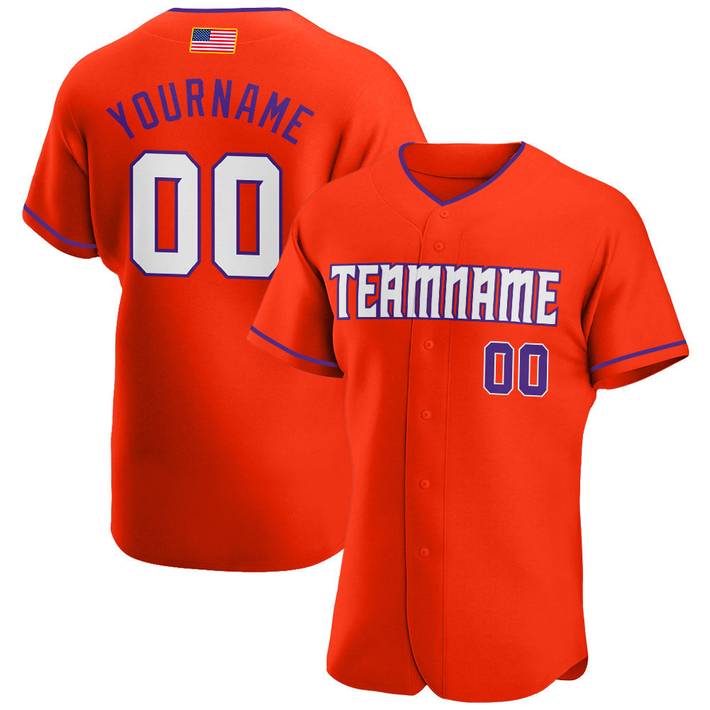 Custom Orange White-Purple Authentic American Flag Fashion Baseball Jersey - Sky-Custom