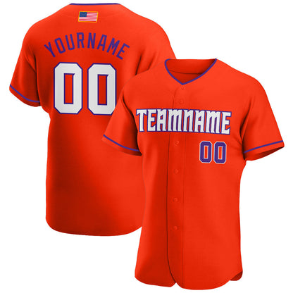 Custom Orange White-Purple Authentic American Flag Fashion Baseball Jersey - Sky-Custom