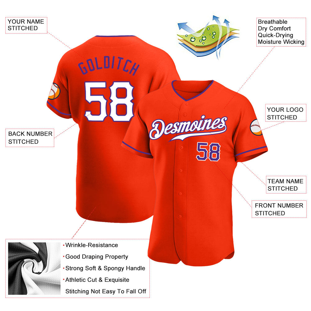 Custom Orange White-Purple Authentic Baseball Jersey - Sky-Custom