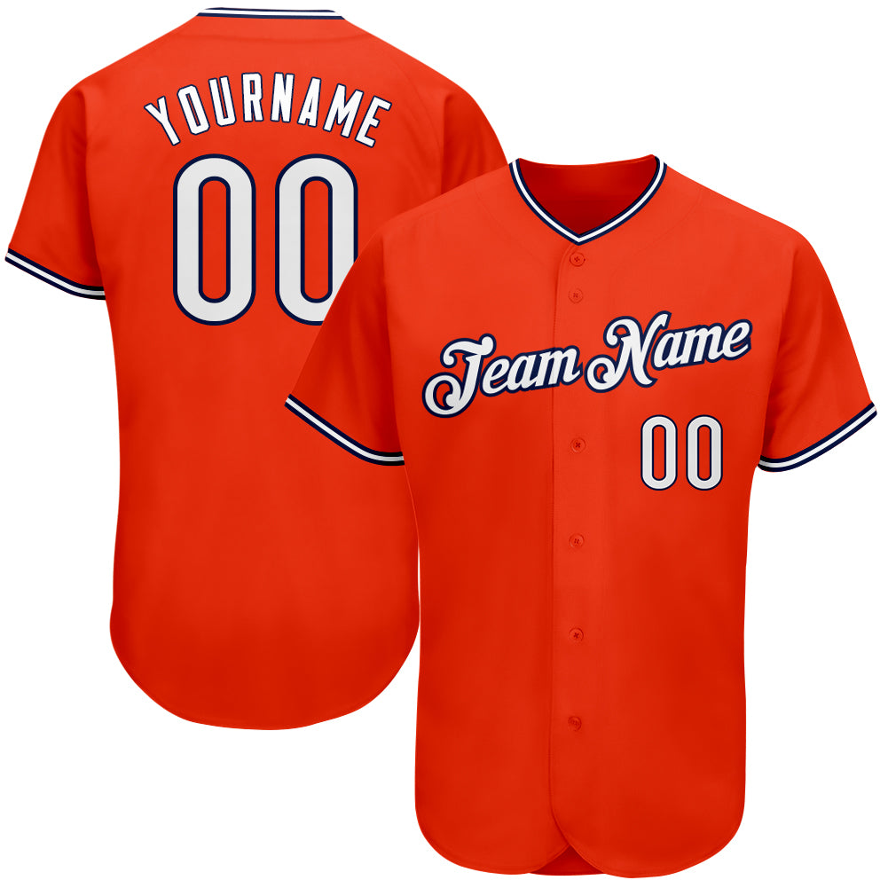 Custom Orange White-Navy Authentic Baseball Jersey - Sky-Custom