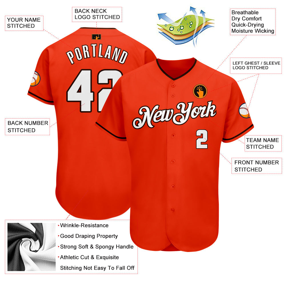 Custom Orange White-Brown Authentic Baseball Jersey - Sky-Custom