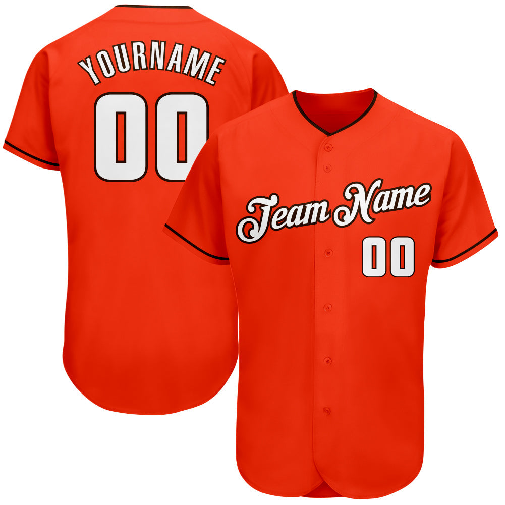 Custom Orange White-Brown Authentic Baseball Jersey - Sky-Custom
