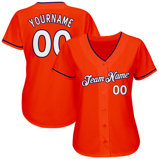 Custom Orange White-Navy Authentic Baseball Jersey - Sky-Custom