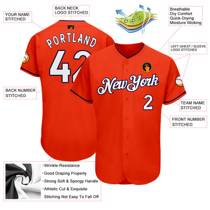 Custom Orange White-Navy Authentic Baseball Jersey - Sky-Custom