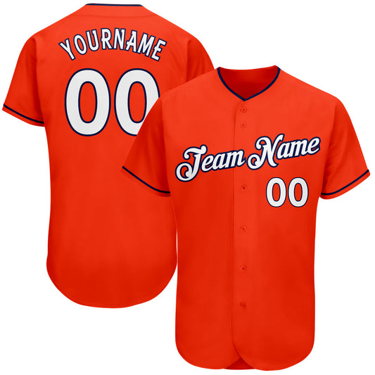 Custom Orange White-Navy Authentic Baseball Jersey - Sky-Custom