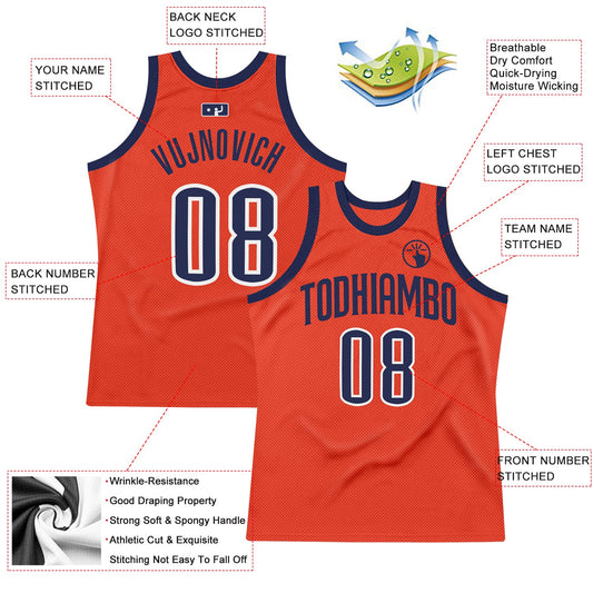 Custom Orange Navy-White Authentic Throwback Basketball Jersey - Sky-Custom