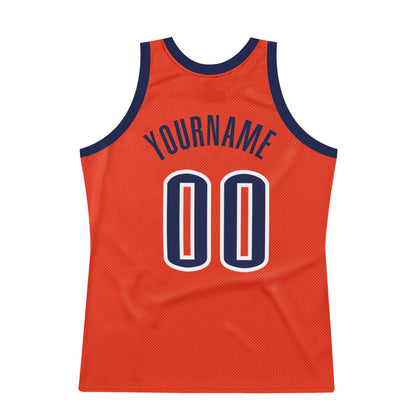 Custom Orange Navy-White Authentic Throwback Basketball Jersey - Sky-Custom