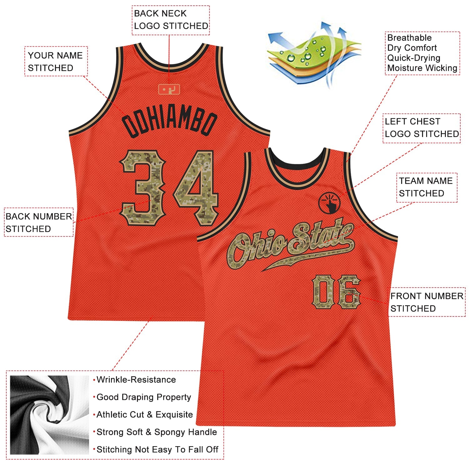 Custom Orange Camo-Old Gold Authentic Throwback Basketball Jersey - Sky-Custom