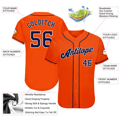 Custom Orange Navy-White Authentic Baseball Jersey - Sky-Custom
