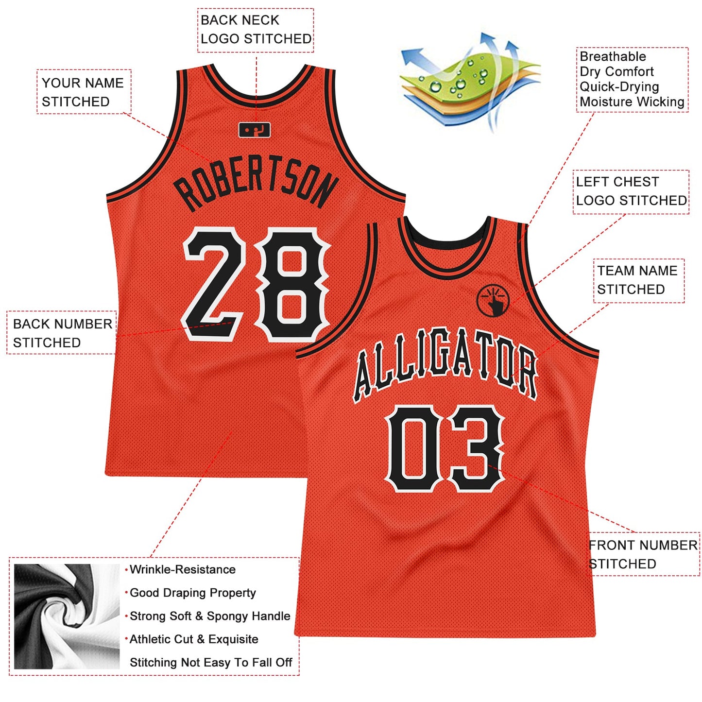 Custom Orange Black-White Authentic Throwback Basketball Jersey - Sky-Custom