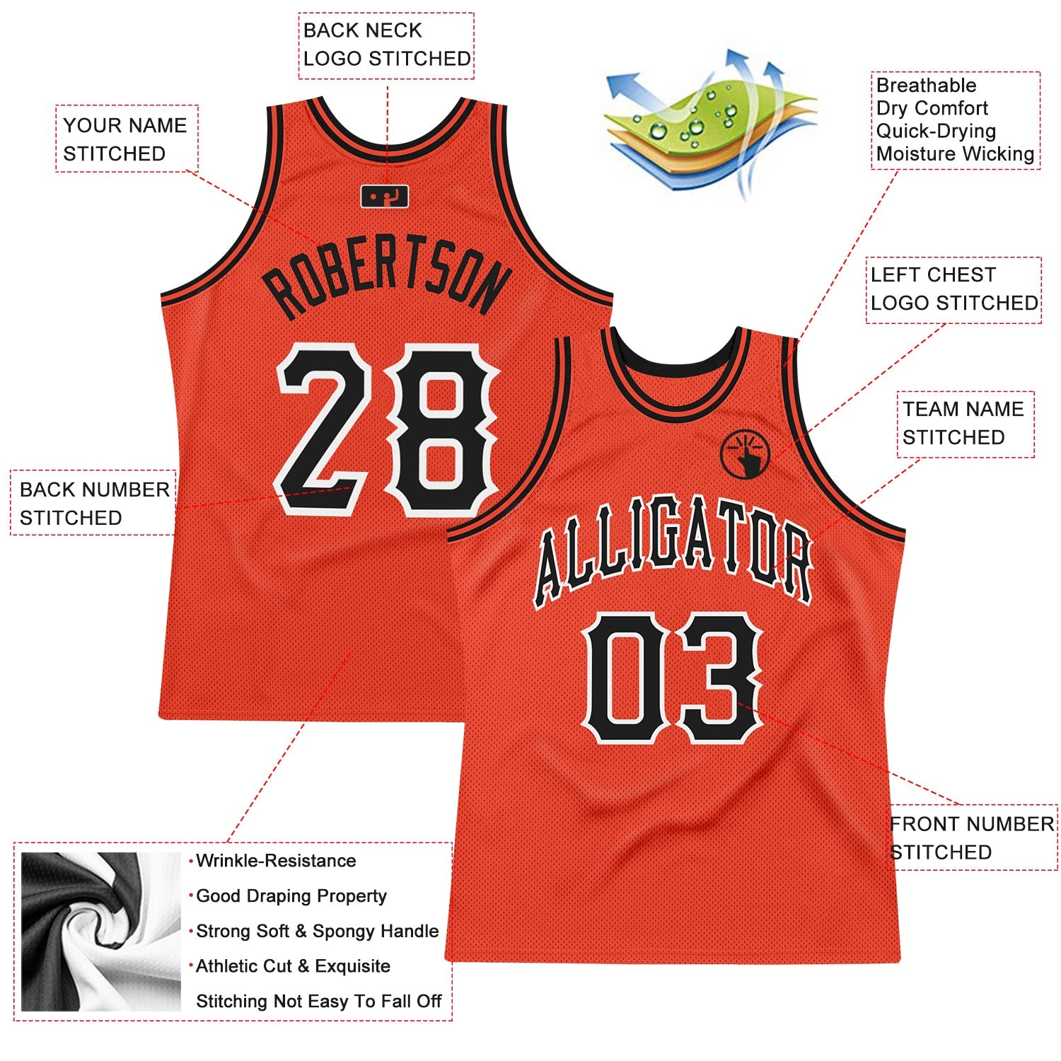 Custom Orange Black-White Authentic Throwback Basketball Jersey - Sky-Custom