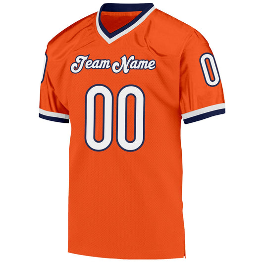 Custom Orange White-Navy Mesh Authentic Throwback Football Jersey - Sky-Custom