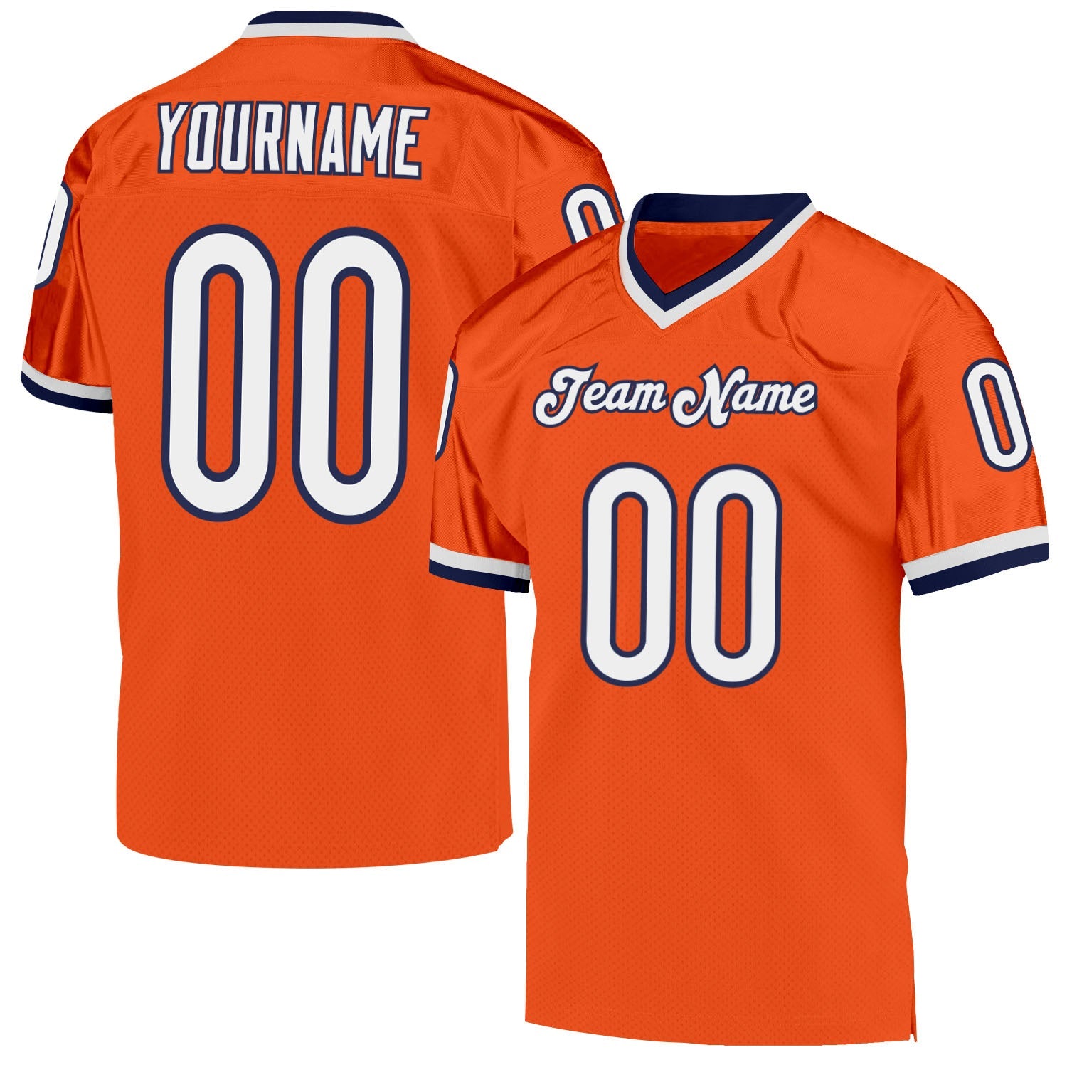 Custom Orange White-Navy Mesh Authentic Throwback Football Jersey - Sky-Custom
