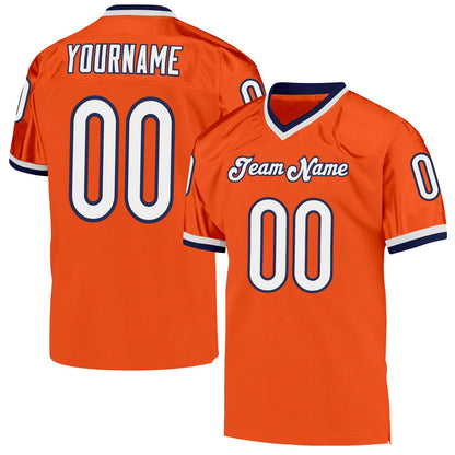 Custom Orange White-Navy Mesh Authentic Throwback Football Jersey - Sky-Custom
