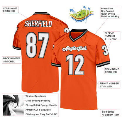 Custom Orange White-Black Mesh Authentic Throwback Football Jersey - Sky-Custom