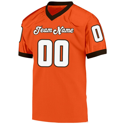 Custom Orange White-Brown Mesh Authentic Throwback Football Jersey - Sky-Custom