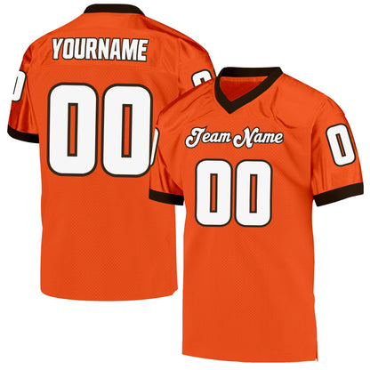 Custom Orange White-Brown Mesh Authentic Throwback Football Jersey - Sky-Custom