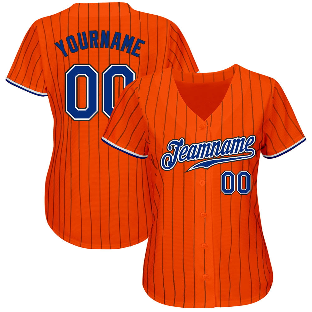 Custom Orange Black Pinstripe Royal-Black Authentic Baseball Jersey - Sky-Custom