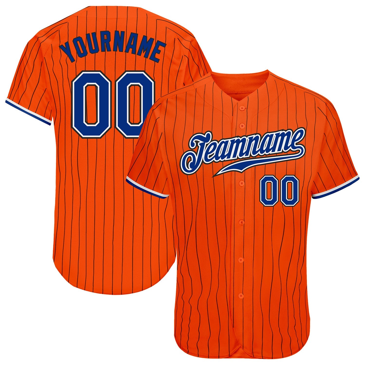 Custom Orange Black Pinstripe Royal-Black Authentic Baseball Jersey - Sky-Custom