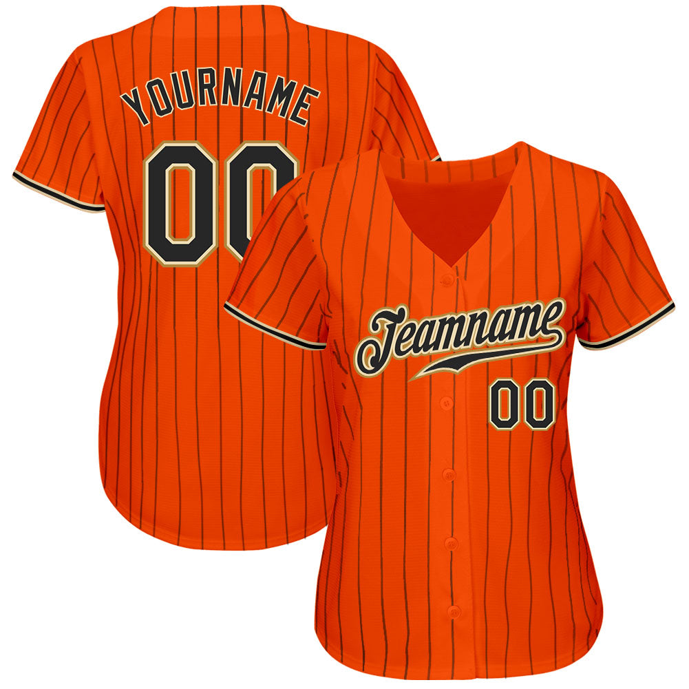 Custom Orange Black Pinstripe Black-Old Gold Authentic Baseball Jersey - Sky-Custom