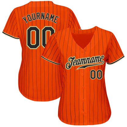 Custom Orange Black Pinstripe Black-Old Gold Authentic Baseball Jersey - Sky-Custom