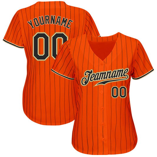 Custom Orange Black Pinstripe Black-Old Gold Authentic Baseball Jersey - Sky-Custom