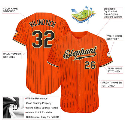 Custom Orange Black Pinstripe Black-Old Gold Authentic Baseball Jersey - Sky-Custom