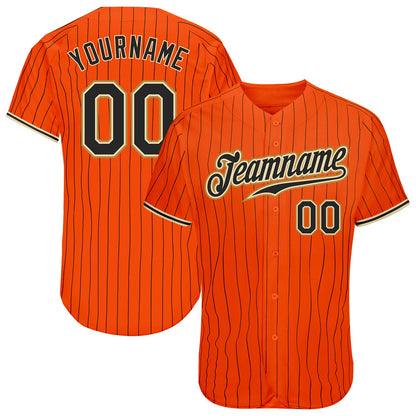 Custom Orange Black Pinstripe Black-Old Gold Authentic Baseball Jersey - Sky-Custom