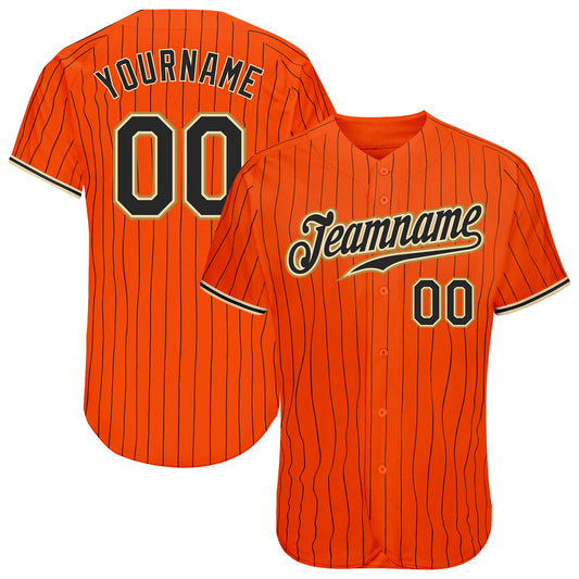 Custom Orange Black Pinstripe Black-Old Gold Authentic Baseball Jersey - Sky-Custom