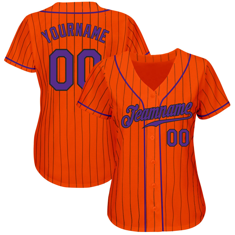 Custom Orange Black Pinstripe Purple-Black Authentic Baseball Jersey - Sky-Custom