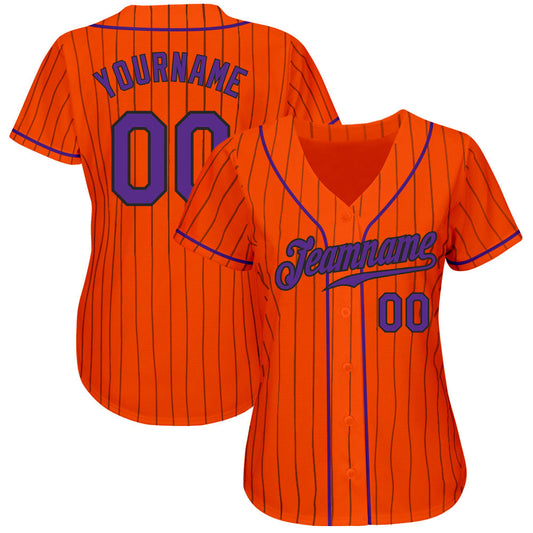 Custom Orange Black Pinstripe Purple-Black Authentic Baseball Jersey - Sky-Custom