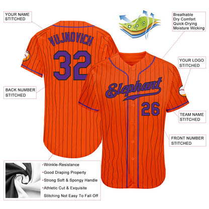Custom Orange Black Pinstripe Purple-Black Authentic Baseball Jersey - Sky-Custom