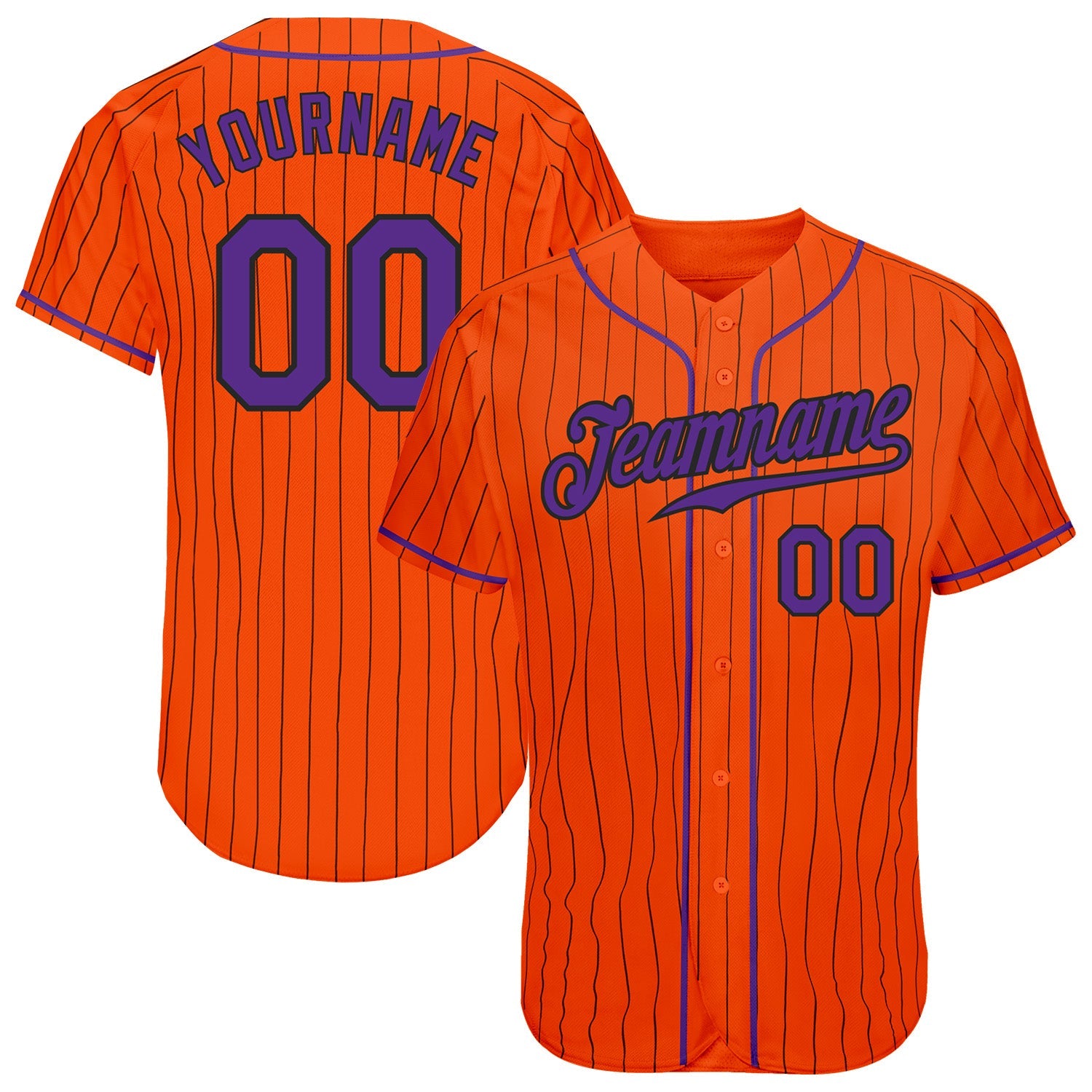 Custom Orange Black Pinstripe Purple-Black Authentic Baseball Jersey - Sky-Custom
