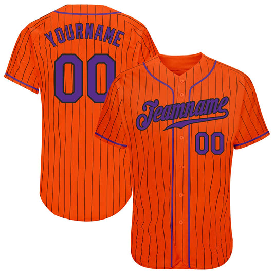 Custom Orange Black Pinstripe Purple-Black Authentic Baseball Jersey - Sky-Custom
