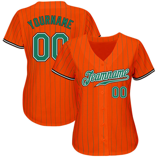 Custom Orange Kelly Green Pinstripe Kelly Green-Black Authentic Baseball Jersey - Sky-Custom
