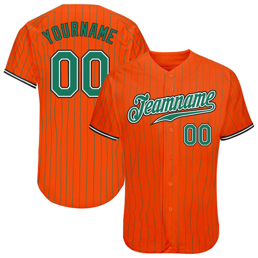 Custom Orange Kelly Green Pinstripe Kelly Green-Black Authentic Baseball Jersey - Sky-Custom