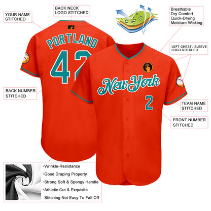 Custom Orange Teal-White Authentic Baseball Jersey - Sky-Custom