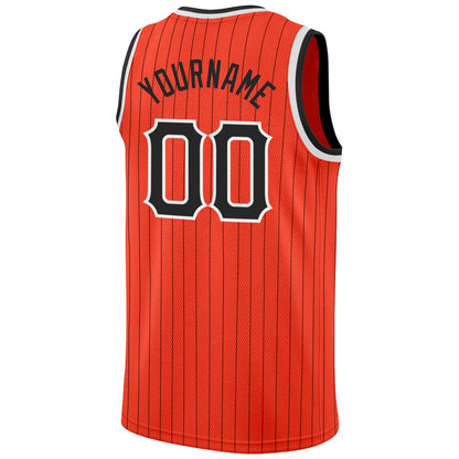 Custom Orange Black Pinstripe Black-White Authentic Basketball Jersey - Sky-Custom