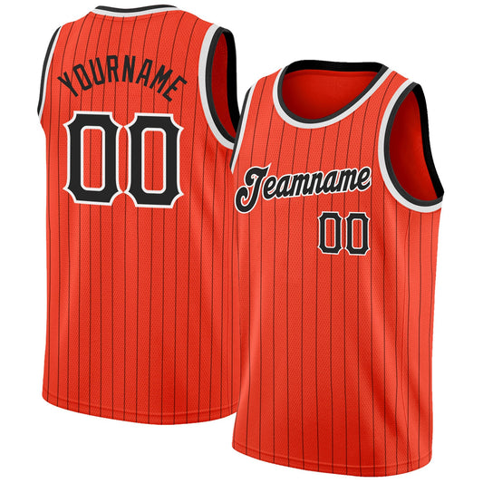 Custom Orange Black Pinstripe Black-White Authentic Basketball Jersey - Sky-Custom