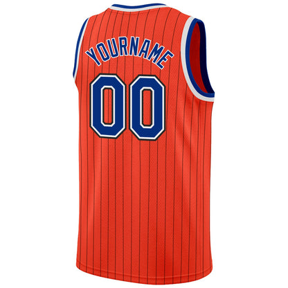 Custom Orange Black Pinstripe Royal-White Authentic Basketball Jersey - Sky-Custom