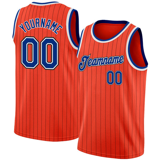 Custom Orange Black Pinstripe Royal-White Authentic Basketball Jersey - Sky-Custom