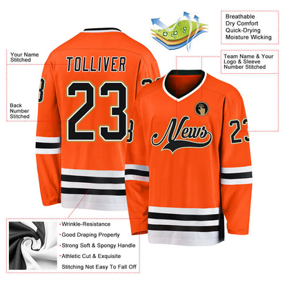 Custom Orange Black-Old Gold Hockey Jersey - Sky-Custom