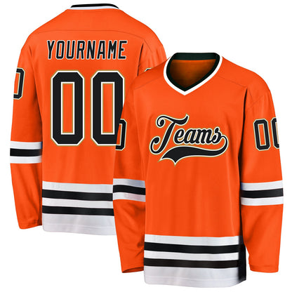 Custom Orange Black-Old Gold Hockey Jersey - Sky-Custom