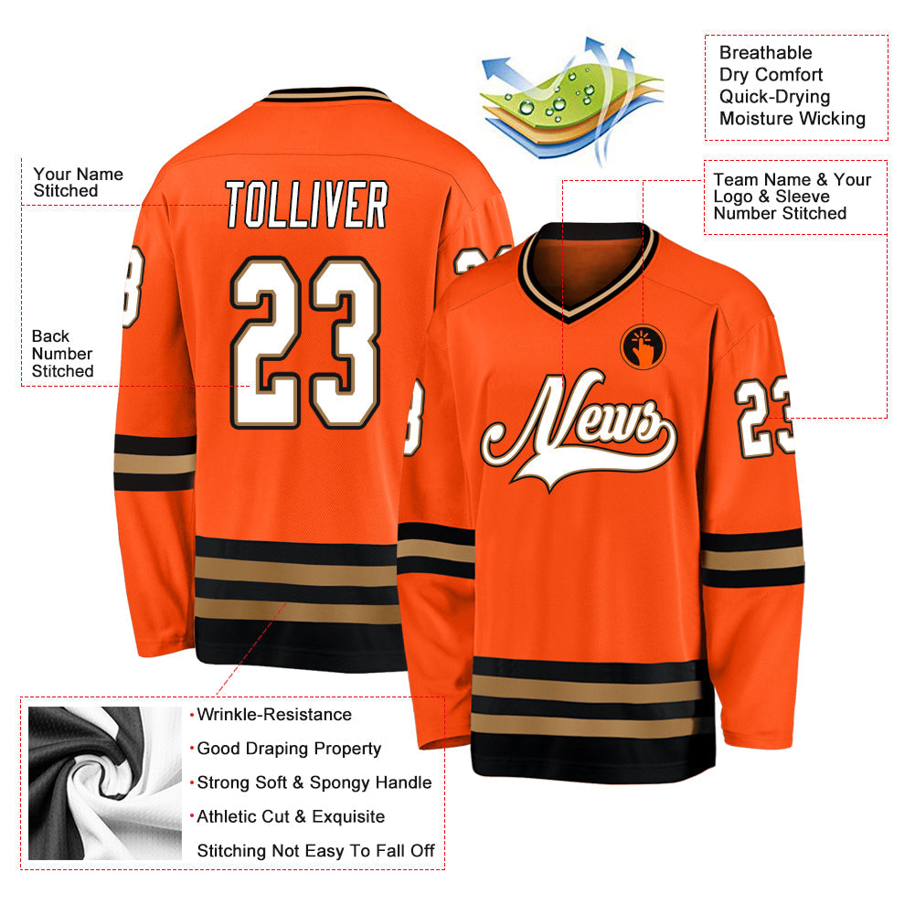 Custom Orange White-Black Hockey Jersey - Sky-Custom