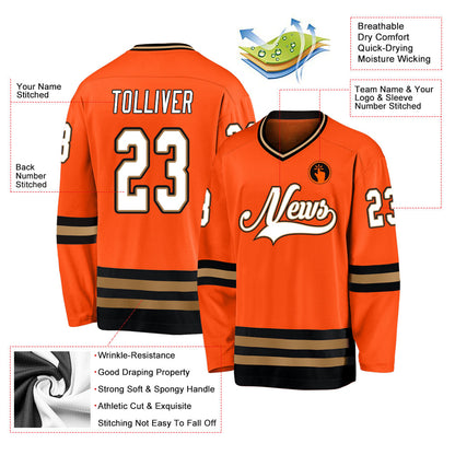 Custom Orange White-Black Hockey Jersey - Sky-Custom