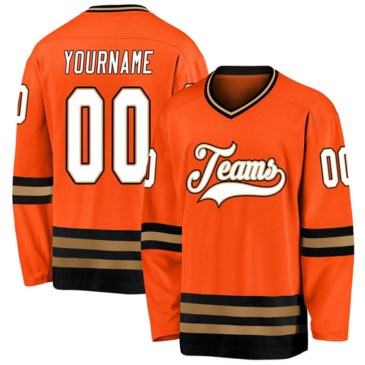 Custom Orange White-Black Hockey Jersey - Sky-Custom